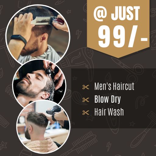 @99/- : Men Hair Cut + Blow Dry + Hair Wash